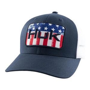 NEW HUK Fishing Hat American Flag Logo USA Patriotic Anti-Glare SnapBack Red Whi